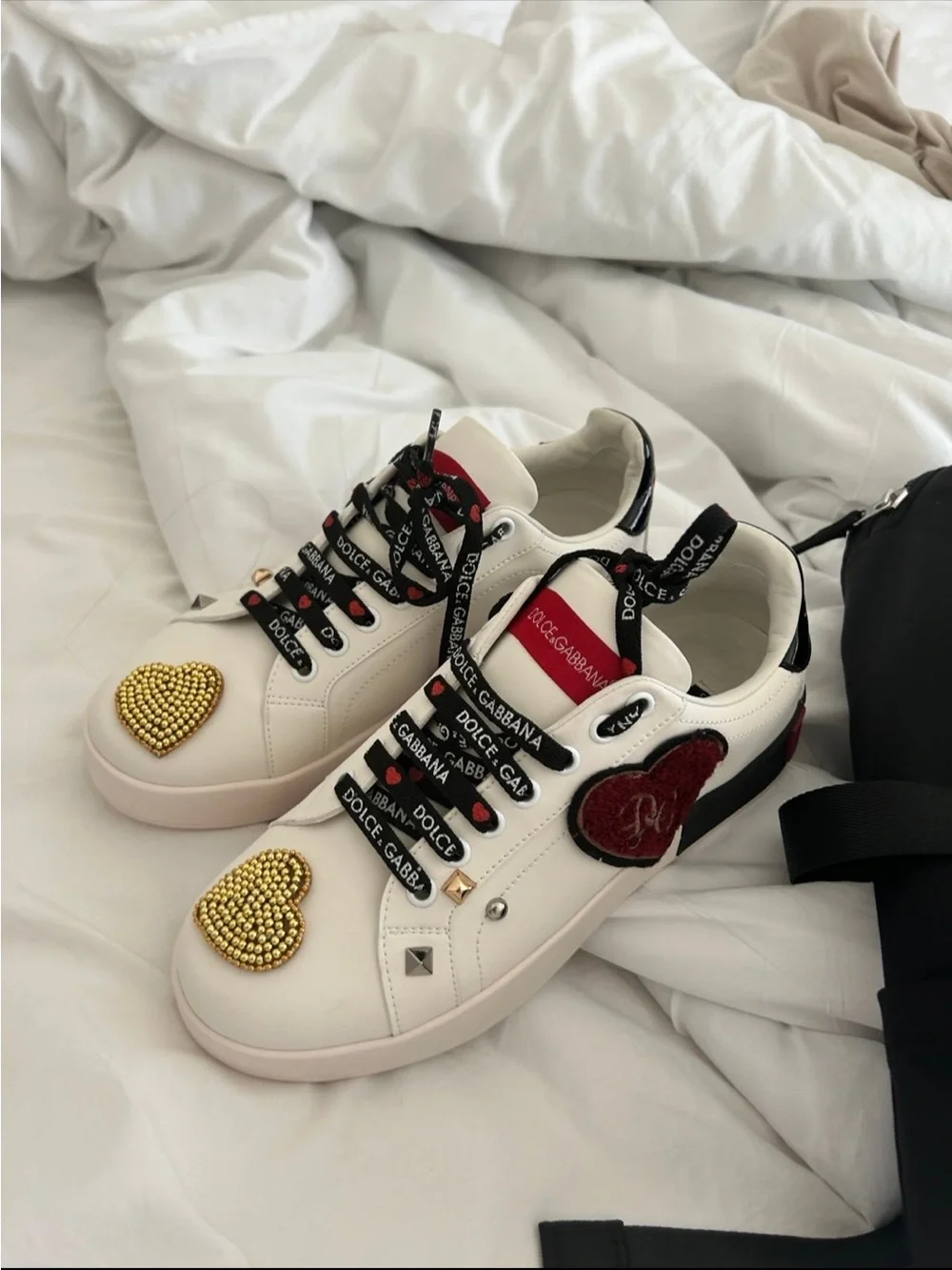 Dolce & Gabbana Women’s White Heart-Embellished Lace-Up Sneakers